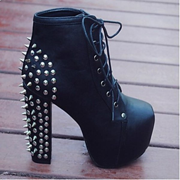 Women's Spring / Summer / Fall / Winter Heels / Closed Toe / Fashion Boots Leatherette Party & Evening / Dress Chunky HeelRivet / Lace-up