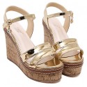 Women's Shoes PU Summer Wedges / Open Toe Sandals Dress / Casual Wedge Heel Sequin Silver / Gold