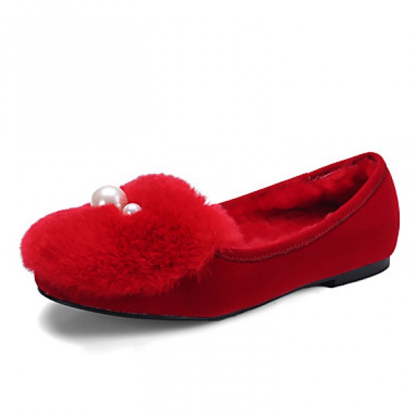 Women's Flats Spring / Fall / Winter Comfort Fur Outdoor / Dress / Casual Flat Heel Slip-on Black / Red Others