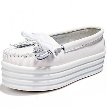 Women's Flats Spring/Summer/Fall/Winter Creepers Nappa Leather Office & Career /Casual Platform Tassel White Sneaker