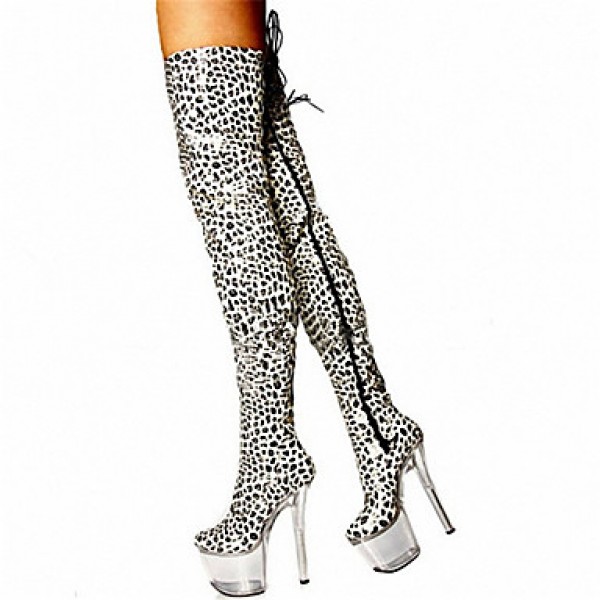 17CM white leopard boots high heeled boots with / Sexy Knee Boots / Ultra high heel Women's Shoes / Fashion Animal Print